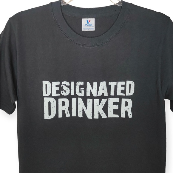 Designated Drinker Graphic 100% Cotton Black T-Shirt - Picture 2 of 6